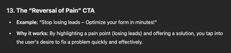 ChatGPT CTA example called "The Reversal of Pain"